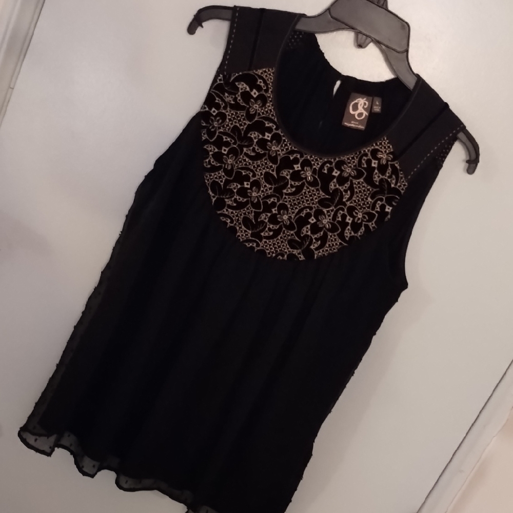 One September Black Sleeveless Blouse with Lace Detail